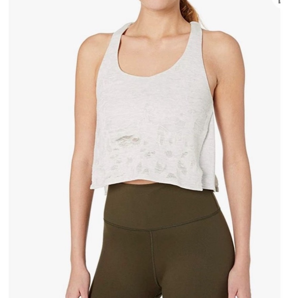 Alo Yoga White Heathered Distressed Tank